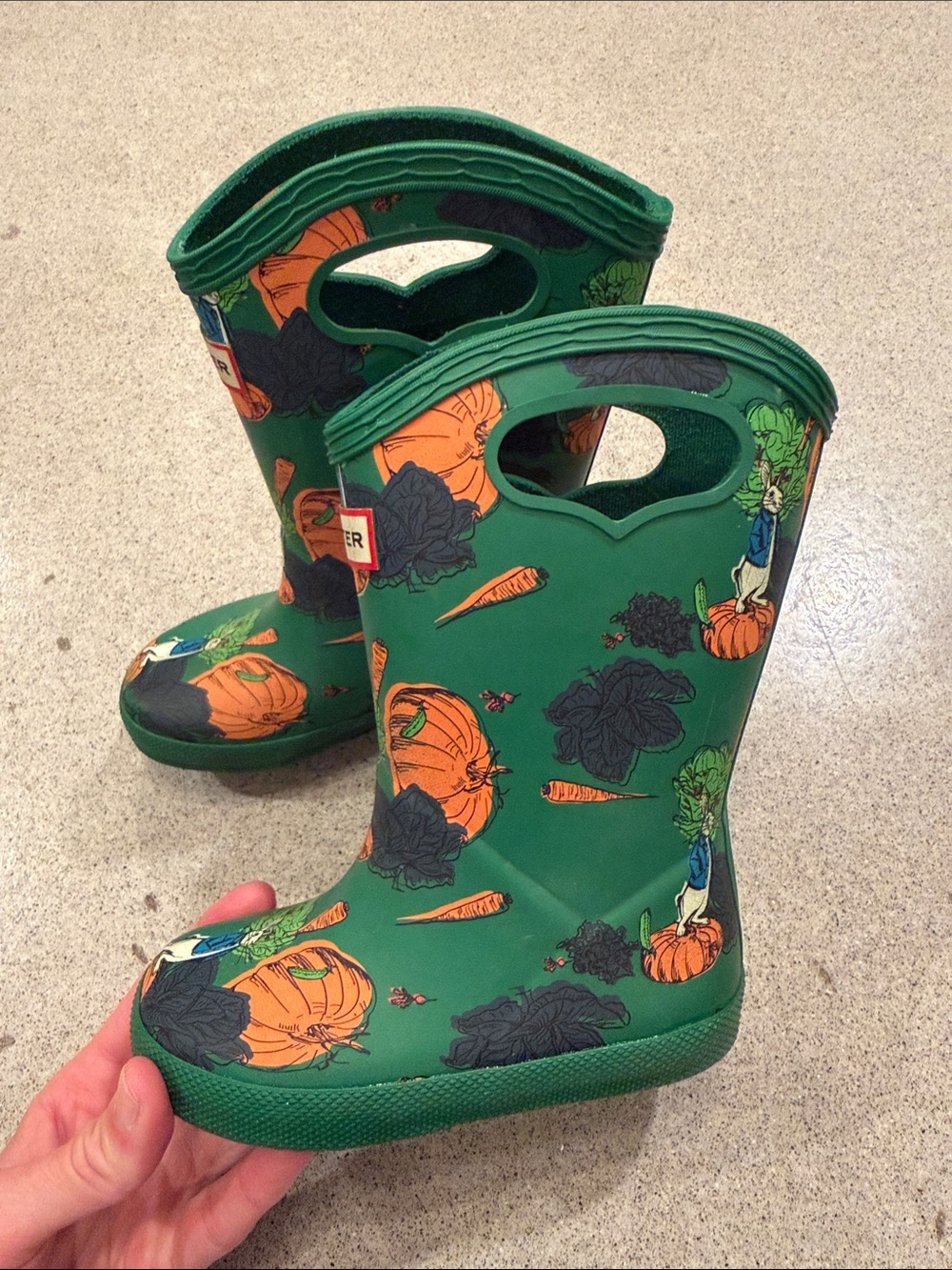 Hunter Green Kids Rain Boots with Peter Rabbit Print - Picture 3 of 4